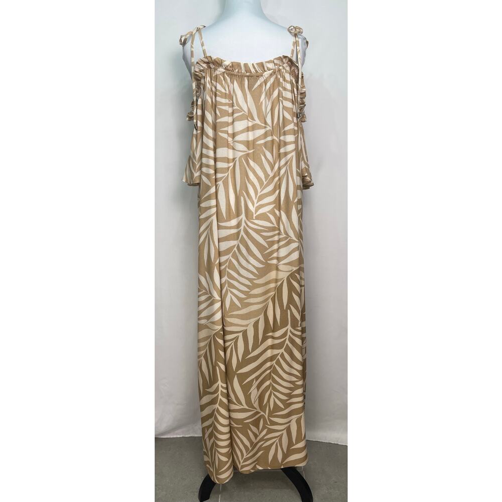 Anthropologie Conditions Apply Palm Leaf Print Off Shoulder Maxi Dress One Size - Picture 4 of 8